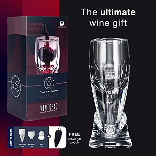 Vintorio Wine Aerator Omni Set - Premium Decanter For Red Wine Lovers With Gift Box, Velvet Bag, And Mini Stand - Durable, Crystal Clear Acrylic #TOP4