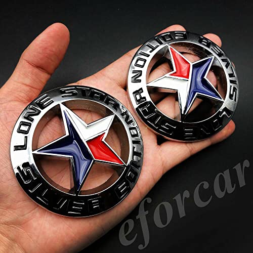 2Pcs 3D Metal Lone Star Silver Edition Texas Car Trunk Emblem Badge Decal Sticker Nameplate Suitable For Universal Stick On Fits Car Auto Truck Pickup (Silver Black) #TOP22