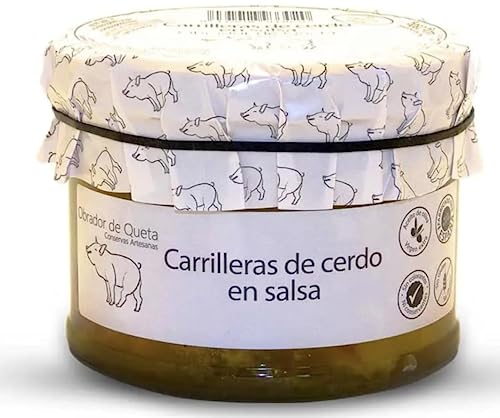 Fleisch. Schweinebacken in Weißwein. Geschmorte Backen 440gr (4 Packung). Familiäres, hausgemachtes und handwerkliches Rezept. Originelles Geschenk für alle. 100% Spanien hergestellt. Gourmet Essen.