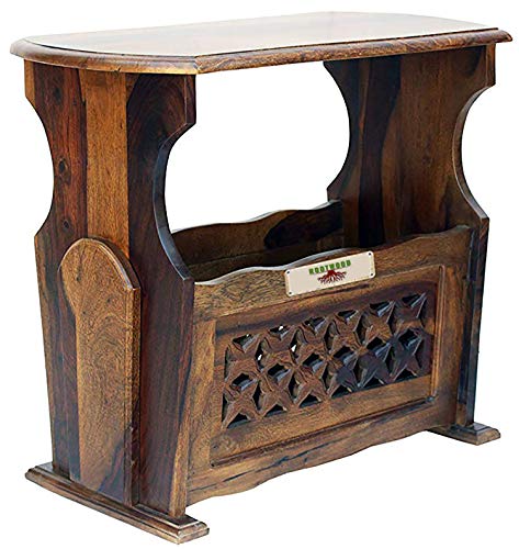 Image of Sheesham Wood Side Table with Magzine Holder for Living Room | Brown