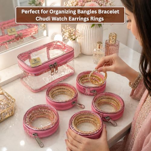 Image of Trendifly Set of 5 Transparent PVC Bangle Bracelet Chudi Case Organiser Box Pouch for Women | Multipurpose Travel Jewelry Earrings Rings Chain Storage Organizer
