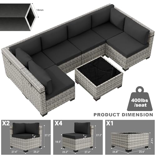 Image of Outdoor PE Wicker Rattan Modular Patio Sectional Sofa Set | 7-Piece: 6 Modular Seats & Coffee Table with Thick Cushions, Black