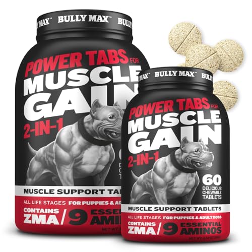 Bully Max 2-in-1 Muscle Builder Chewable Tablets for Puppies & Adult Dogs - Dog Vitamins & Supplements for Muscle Gain & Growth - Canine Puppy Multivitamins for All Breeds & Ages - 60 Tabs (2 Bottles)