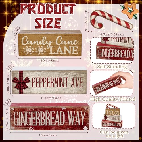 Image of Moucuny 4 Pcs Christmas Table Decor Wooden Candy Cane Decoration Christmas Centerpiece Winter Tiered Tray Decor Red and White Stripes Candy Cane Block Signs Gift Farmhouse Xmas Decoration for Kitchen
