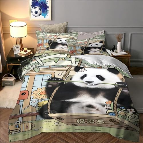 Housse de couette panda fermeture éclair parure lit 3D dessin animé confortable