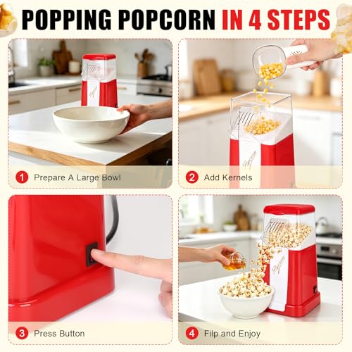 Image of Air Popper Popcorn Maker, 1200W Electric Hot Air Popcorn Popper, 12 Cups | Oil-Free, BPA-Free, 3 Minutes Fast Popping, Non-Stick Inner Pot, Popcorn Maker for Home, Party, Movie Nights