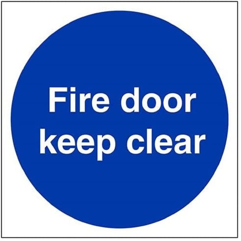 V Safety 18005AM-S Fire Door Keep Clear Mandatory Sign - Square - 150mm x 150mm - Self Adhesive Vinyl, Blue
