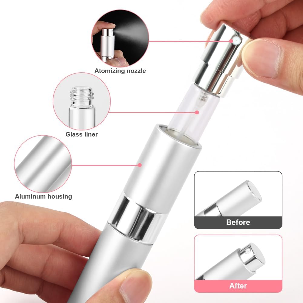 ACWOO 10ml Refillable Perfume Spray, Mini Perfume Bottle, Portable Perfume Atomizer, Portable Travel Spray Bottle for Travel, Party, Daily Life (Silver) image 3