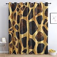 Phtbz Giraffe Print Blackout Curtains 54 Long 2 Pack, Safari Animal Patterned Curtains for Bedroom, Living Room Decor, Room Darkening Thermal Insulated Grommet Drapes