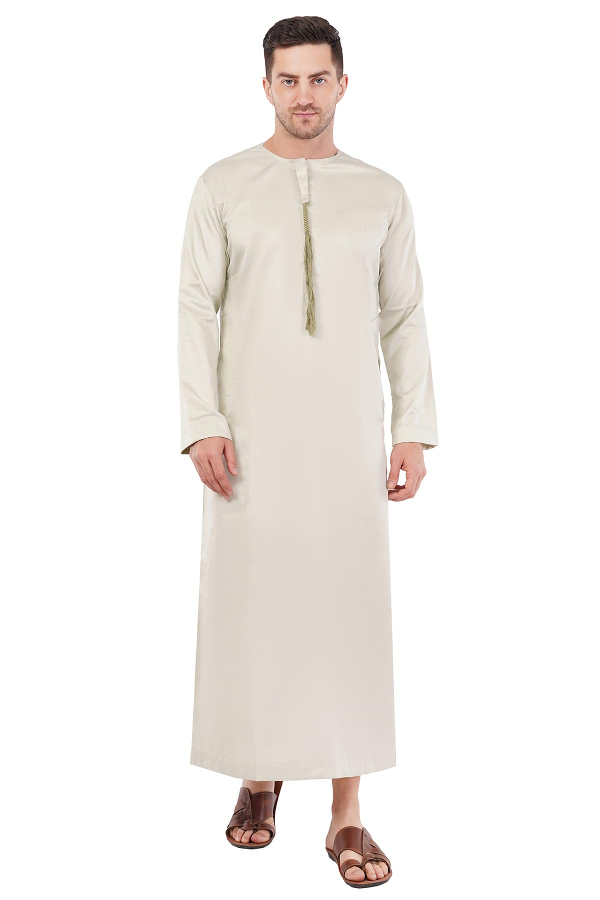 Men’s Omani Emirati Jubba Thobe | Classic Arabic Kandura with Tassel Design | Long Sleeve Muslim Dress for Eid, Ramadan
