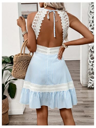 Image of SweatyRocks Women's Ruffle Backless Lace Dress Halter Sleeveless Summer Dresses