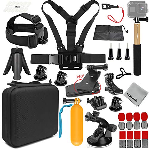 Gurmoir 15in1 Full Action Camera Accessories Outdoor Climbing Hiking Action Camera Kit for Gopro Hero 10 Black/MAX/Hero 9/8/7/6/5/AKASO/DJI Osmo Action/SJCAM/APEMAN and More Action Cameras(AT03)