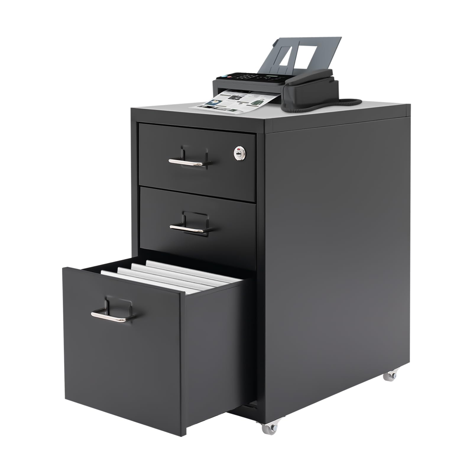 Beuioslyr 3 Drawer Metal Mobile File Cabinet with Lock, Under Desk Vertical Filing Storage Cabinet Office Drawers Metal Filing Cabinets for Home
