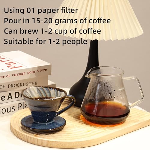 Image of Pour Over Coffee Maker Ceramic Coffee Dripper with 50 Pack Filter