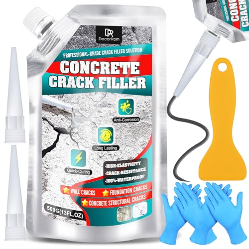 Concrete Crack Filler 500g Elasticity Self-Leveling Cement Crack Filler Magic Crack Filler for Concrete Driveway Walkway Patio Tile Joints Waterproof Crack Resistant & Quick Curing Grey