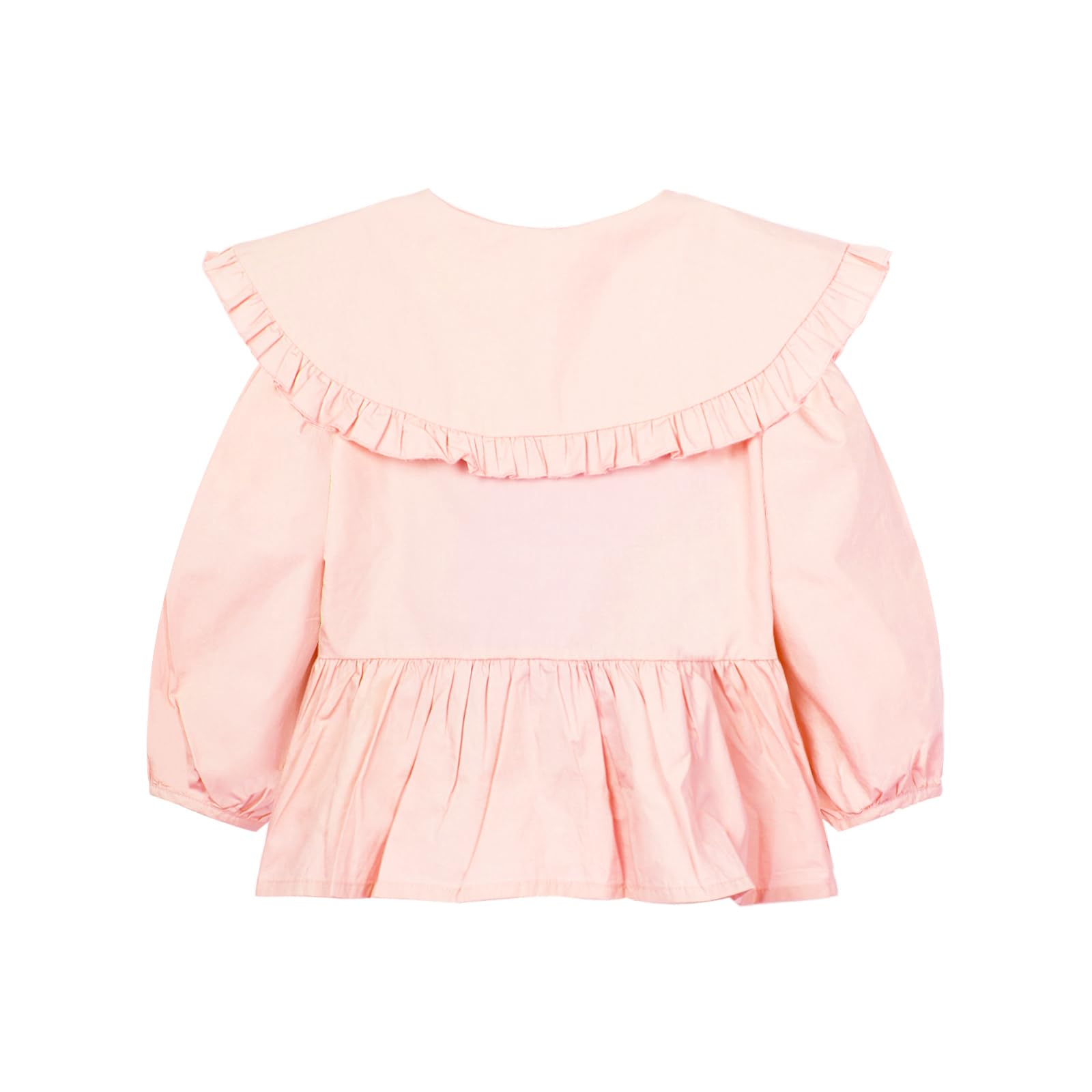 Mud Kingdom Blusa de manga larga abombada con cuello Peter Pan para niñas, de algodón liso, con botones, para otoño