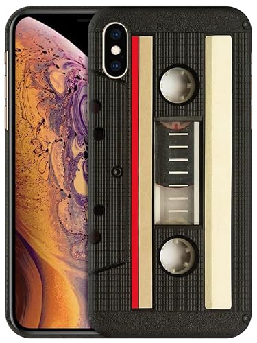 Image of GlamCase for iPhone X/XS, iPhone X/XS Case - Vintage Cassette Design Printed Slim Fit Cute Plastic Hard Snap on Protective Designer Back Phone Case/Cover for iPhone X/XS