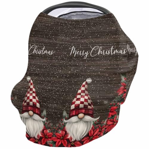 Nursing Cover for Breastfeeding Scarf, Classical Wood Texture Xmas Dwarf Poinsettia Baby Car Covers Super Soft Multi Use for Canopy Shopping Cart Cover Blanket Stroller Cover