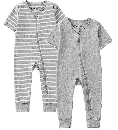 Image of Jimonda Baby Sleeper Rompers,Unisex Boys Girls Zip-Front Pajamas One-Piece Footless Outfit 0-24 Months (Pack of 2