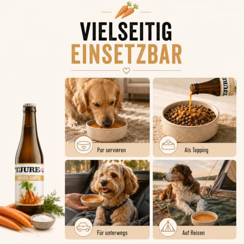 Tjure Morosche Karottensuppe für Hund & Katze | 6 x 320 ml | Schonkost für Hunde bei Durchfall | Zur Ergänzung der Fütterung in besonderen Phasen | Ohne Zusatzstoffe | Made in Germany