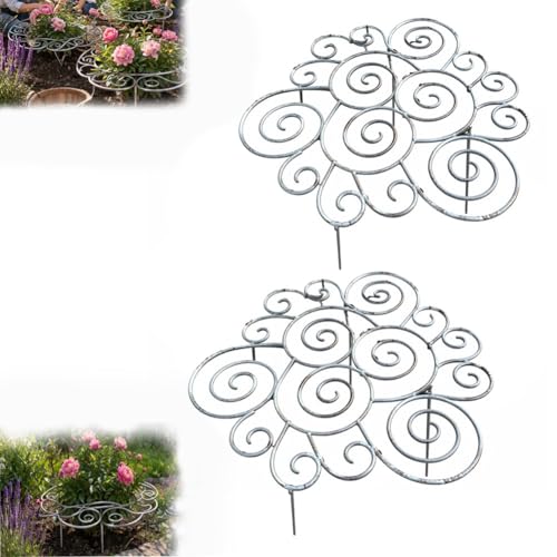 Metal Plant Support Ring for Garden Peony Cage Stand Indoor Pots Flower Hoop Decorative Grow Through Rings Stackable Houseplant Stake Dahlia Cage Outdoor Orchid Clip(2PCS Medium)