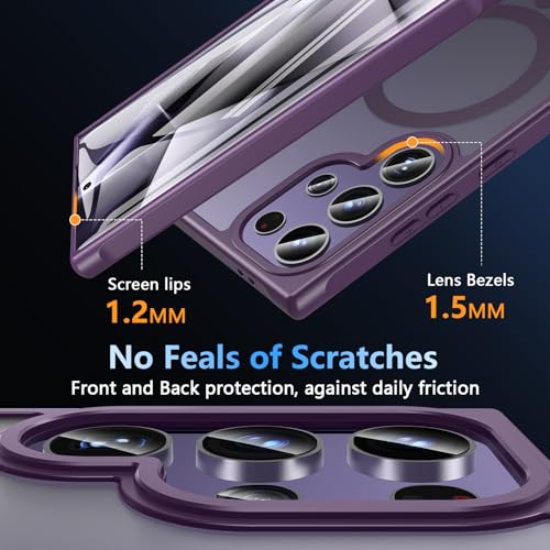 Image of OWKEY for Samsung Galaxy S24 Ultra Case 6.8'', Magnetic S24 Ultra Case Compatible with Magsafe, [Shockproof Military] Translucent Back Slim Bumper Cover Phone Case Samsung S24 Ultra, Purple