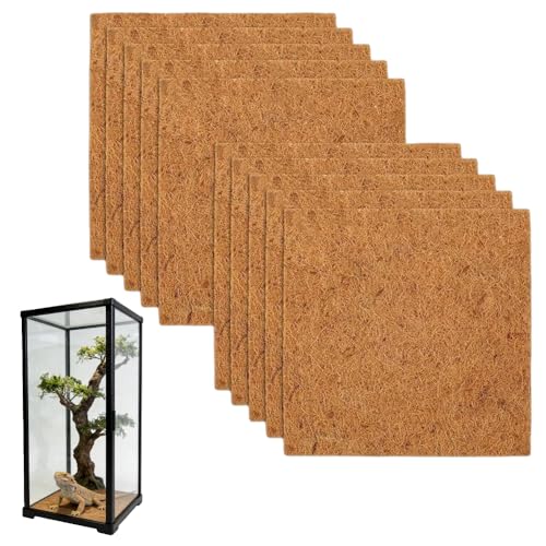 Laoha 10-Pack Reptile Carpet Liners, 12 x 12 Inch Natural Coconut Fiber Mats for Reptile Tanks, Terrariums– Substrate Bedding for Bearded Dragons, Tortoises, Lizards, Snakes, Turtles & Leopard Geckos