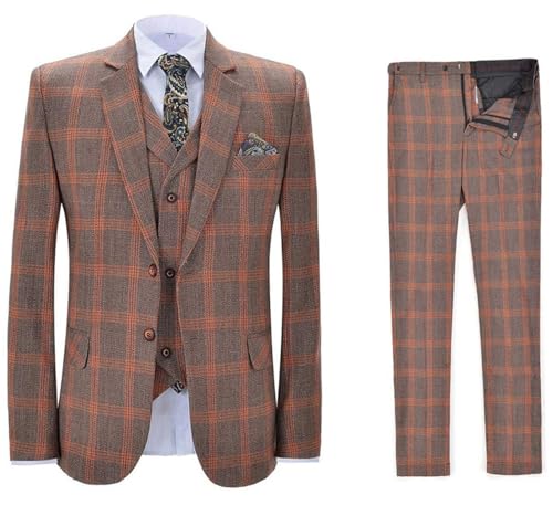 Men's Plaid Suit Three Pieces Notch Lapel Jacket Double Breasted Vest Pants for Wedding Formal