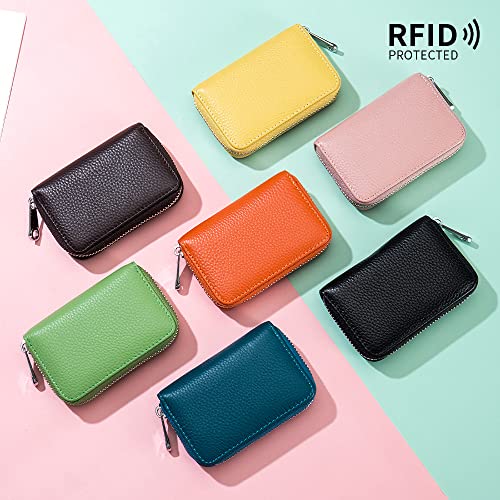 JIUFENG Card Wallet RFID Blocking Genuine Leather Multipurpose Zipper Card Holder Coins Pouches Unisex (Dark Green)4