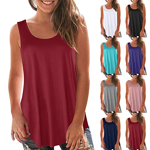 Camiseta de tirantes para mujer, algodón, fina, para mujer, verano, sin mangas, talla grande, fluida, camisa de playa, suelta, cuello redondo, camiseta informal, camiseta ligera, color liso, Negro