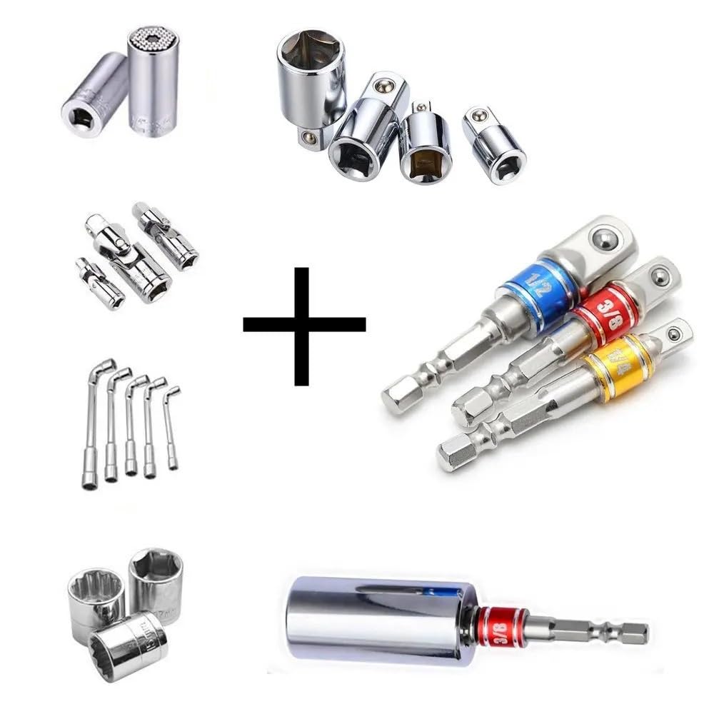 Zestaw Adapterów Nasadek Udarowych Z Chwytem Sześciokątnym 1/4" 3/8" 1/2", Konwerter Przedłużający Zestaw przedłużek(Silver 3Pcs)