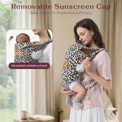 Image of Baby Carrier Newborn to Toddler(8-30lbs), Toddler Carrier Baby Holder Carrier with Adjustable Shoulder Strap, Chest Carriers, Beige Leopard Print