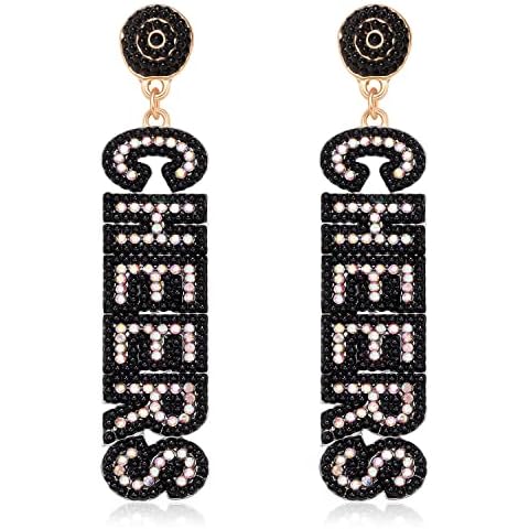 ANGLESJELL New Year Earrings for Women Rhinestone Holiday Earrings Beaded Cheers Letter Earrings New Year’s Eve Party Earrings Festive Jewelry Gifts, Zinc, crystal Cover