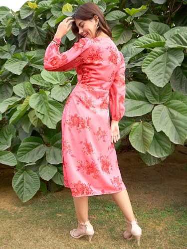 Image of RARE Women's Polyester A-Line Midi Dress (EP8128A Pink