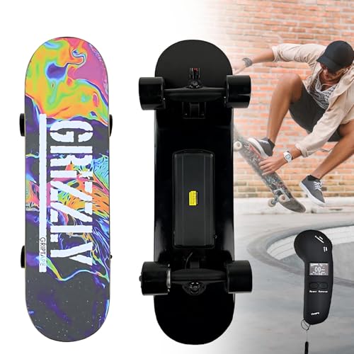Skateboard Electrico con Motor Simple / Doble de 150W/300W y Velocidad 25Km/h, Monopatín Eléctrico para Carving, Batería de 110 Wh y Control Remoto Inalámbrico, Portátil para Adultos A-Single-Motor