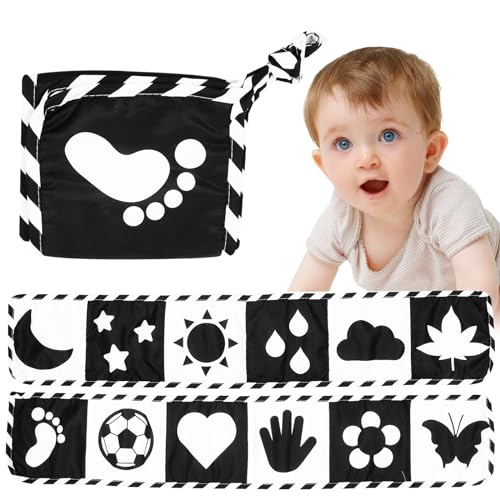 Mooshy Libro de Comparación Juguetes Infantiles de Colores Juguetes Infantiles Patrones de Doble cara Juguetes en Blanco y Negro Bebés 0-6 Meses Libros Ilustrados Blandos Textiles Libros Infantiles