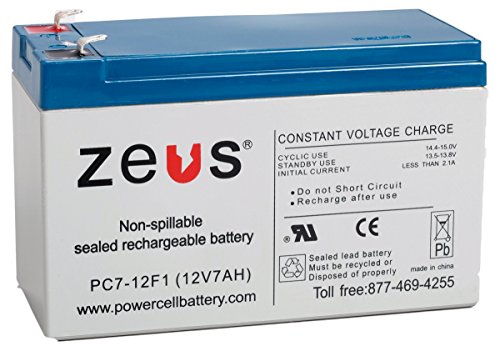 12V 7Ah ZEUS Battery Products PC7-12F1 PC7-12 SLA Battery - Replaces LC-R127R2P, PS-1270, UB1270, NP7-12PANASONIC LC-R127R2P, Power-Sonic PS-1270, Universal Power Group (UPG) UB1270, YUASA NP7-12