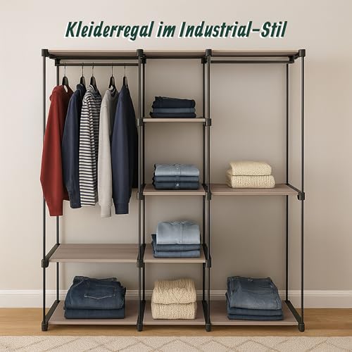 Relaxdays Garderobe, offener Kleiderschrank, Ablagen & Kleiderstangen, Kleiderständer, Flexibles Stecksystem, weiß