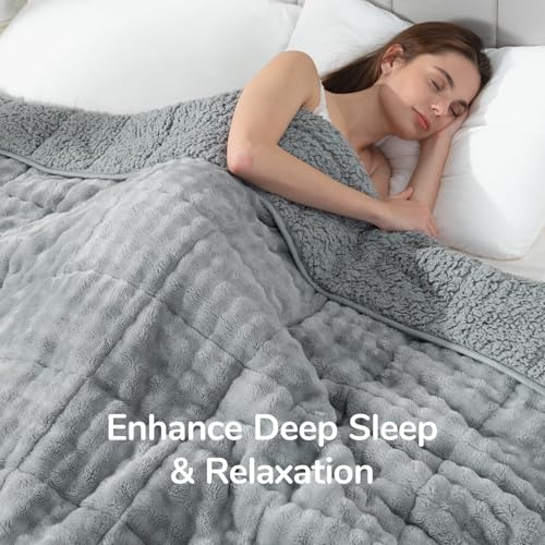Image of Cottonblue Weighted Blanket for Adults Queen Size 15 lbs, Soft Fuzzy Fleece Sherpa Weighted Throw Blankets 60x80 inches, Warm Cozy Fluffy Bubble GreyWinter Heavy Blanket for Bed Sofa Women Men Present