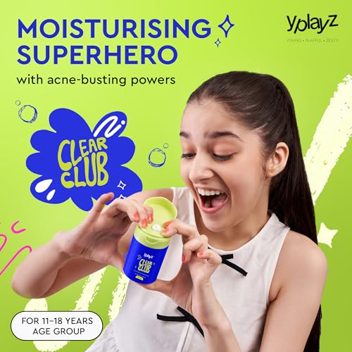Image of YPlayZ Clear Club Acne Moisturizer Cream for Kids & Teens (11+ Years) 50ml | Pimple Cream for Acne-Prone Skin | Oil Control, Non-Comedogenic Face Cream | Lightweight Hydrating Moisturiser for Oily & Sensitive Skin