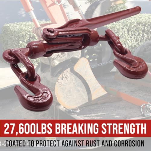 Image of BoxerTool 3 /8 inch - 1 /2 inch Heavy Duty Chain Lever Load Binder with Forged Grab Hooks - Chain Binder Tie Down - 27,600 LBS Breaking Strength