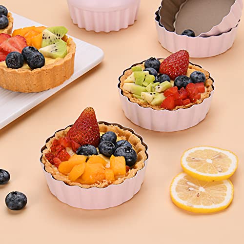 Cggyyz Mini Round Tart Pan With Removable Bottom, Nonstick Mini Pie Pans For Baking, Carbon Steel Quiche Pan Set For Cupcake Muffin Cakes And Desserts, Including 6 Tart Pan And 1 Tart Tamper (Pink) #TOP5