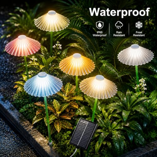 Image of XERGY Solar Colorful Umbrella Design Garden Stake Lights, Waterproof Outdoor Decorative LED Lights, 1200mAh Battery, 8 Lighting Modes, Auto ON /Off Dusk to Dawn for Lawn & Pathway (Pack of 6)