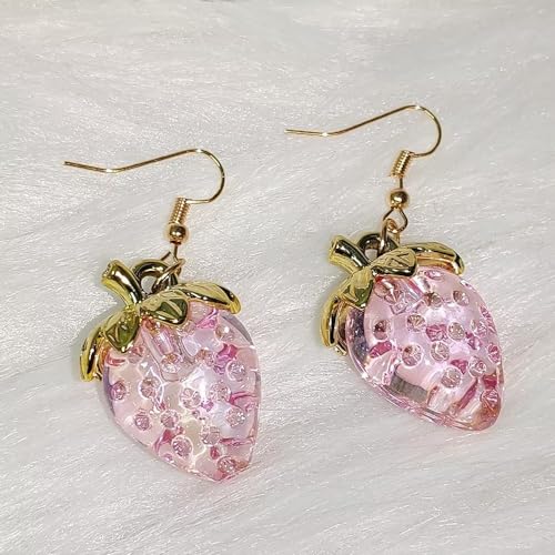Colorful Strawberry Earrings for Women Cute Sweet Resin Simulated Red Strawberry Drop Dangle Earring Acrylic Fruit Jewelry3