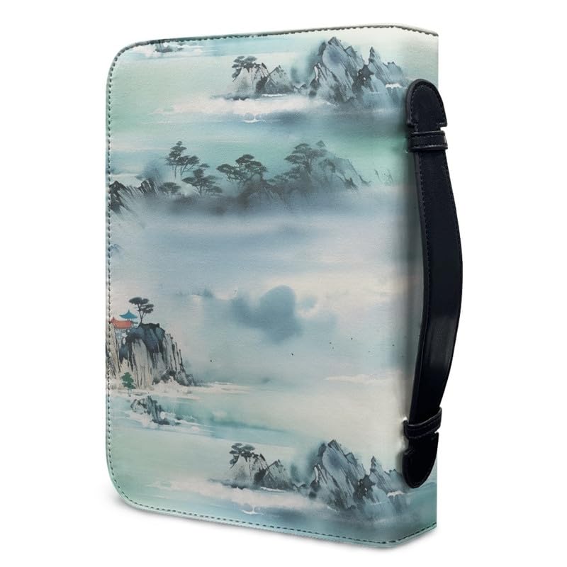 Garronmavis Chinese Landscape Painting Bible Cover Carrying Book, Watercolor Painting Bible Holder, Folk Art Bible Cases - XL - Image 3
