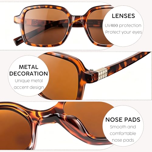 JATEBI Retro Rectangle Sunglasses for Women Men Classic Retro Trendy Driving Sun Glasses UV400 Protection (3 Pack) — view 3