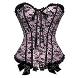 Zhitunemi 815 Women's Lace Through Top Floral Overbust Corset Waist Cincher Bustier Large Pink