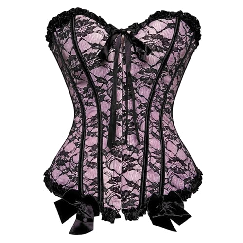 Zhitunemi Corsets for Vampire Costume Women: Floral Bustier Corset Tops for Women - Burlesque Moulin Rouge Costumes Large Pink