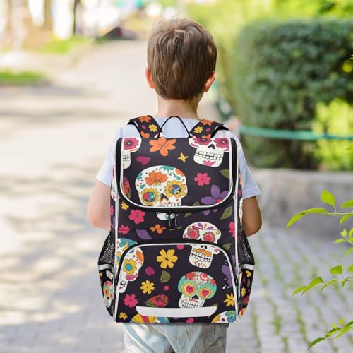 Mochila de calavera mexicana reflectante ideal para excursiones infantiles y viajes cortos 7