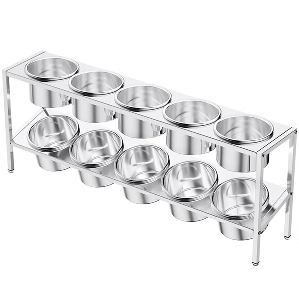WDSOPK 10 Pans Stainless Steel Round Standing Spice Rack Depth 4IN,2 Row Multiple Retractable Compartments Organizer Holder With Cover,Countertop Storage Seasoning (35.8x7.3x13.8in)